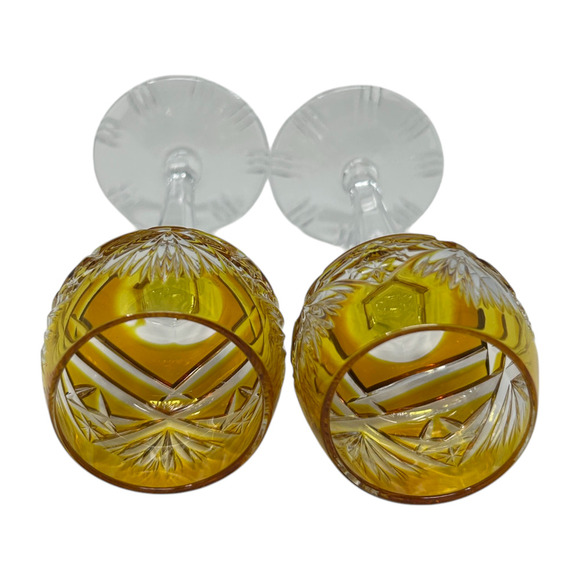 Nachtmann Traube Amber Yellow Cordial 4.75” Cut To Clear Crystal Glass Set 2 - Picture 6 of 16